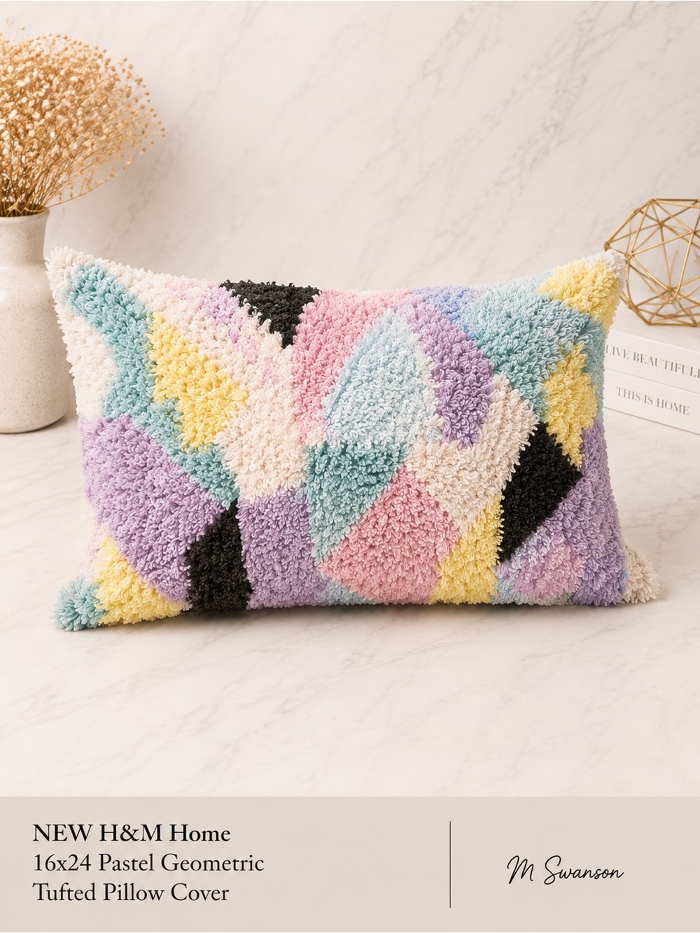 NEW H&M Home 16x24 Pastel Geometric Tufted Lumbar Pillow Cover NWT